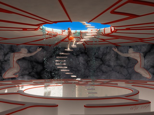 Обои арт, вода, лестница, девушка, ступени, проем, 3d.накидка, art, water, ladder, girl, stage, opening, 3d.cape разрешение 1920x1080 Загрузить