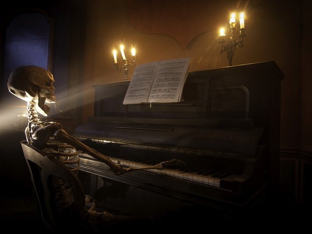 Обои музыка, пианино, скелет, music, piano, skeleton разрешение 1920x1200 Загрузить
