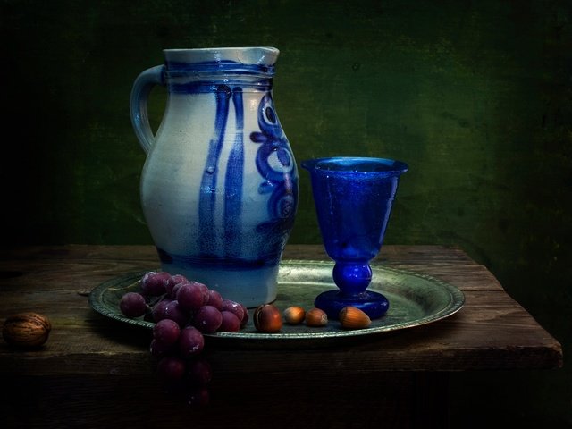 Обои арт, орехи, виноград, натюрморт, art, nuts, grapes, still life разрешение 2048x1398 Загрузить