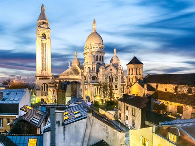 Обои огни, вечер, храм, дома, париж, франция, крыши, lights, the evening, temple, home, paris, france, roof разрешение 2621x1747 Загрузить