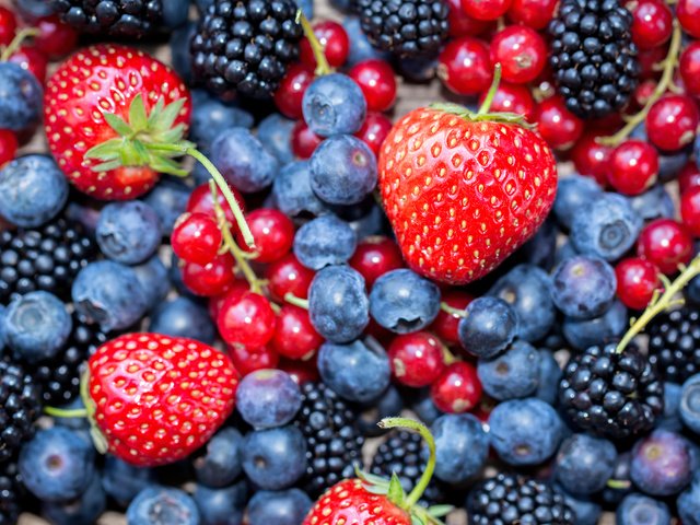 Обои клубника, ягоды, черника, красная смородина, ежевика, strawberry, berries, blueberries, red currant, blackberry разрешение 3840x2400 Загрузить