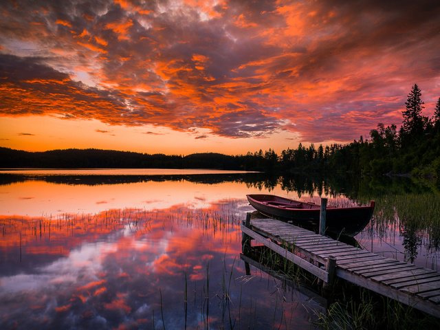 Обои озеро, природа, закат, пейзаж, лодка, lake, nature, sunset, landscape, boat разрешение 1920x1200 Загрузить
