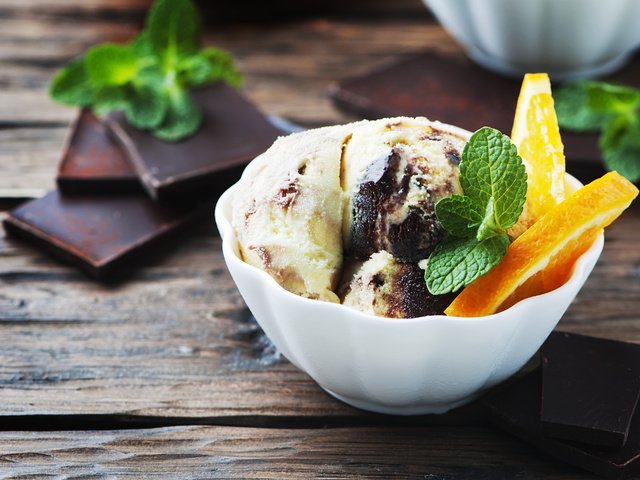 Обои мята, мороженое, шоколад, карамель, манго, дольки апельсина, mint, ice cream, chocolate, caramel, mango, orange wedges разрешение 4288x2848 Загрузить