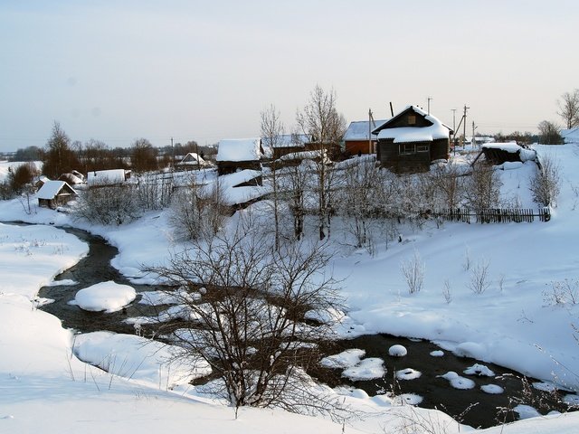 Обои река, снег, зима, кусты, деревня, дома, дом, river, snow, winter, the bushes, village, home, house разрешение 2560x1600 Загрузить