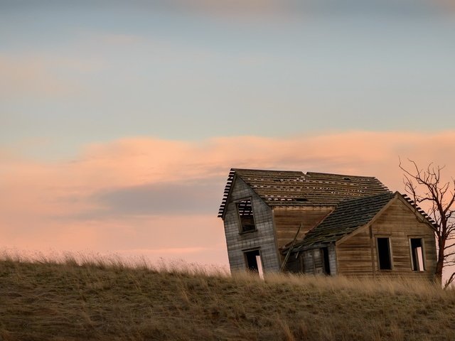 Обои небо, вечер, дерево, поле, дом, the sky, the evening, tree, field, house разрешение 2048x1100 Загрузить