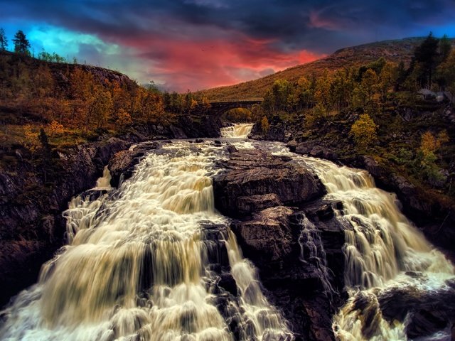 Обои река, закат, водопад, river, sunset, waterfall разрешение 3840x2160 Загрузить