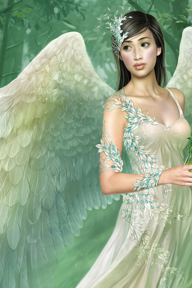 Обои девушка, платье, крылья, белый, ангел, tang yuehui, girl, dress, wings, white, angel разрешение 1920x1200 Загрузить