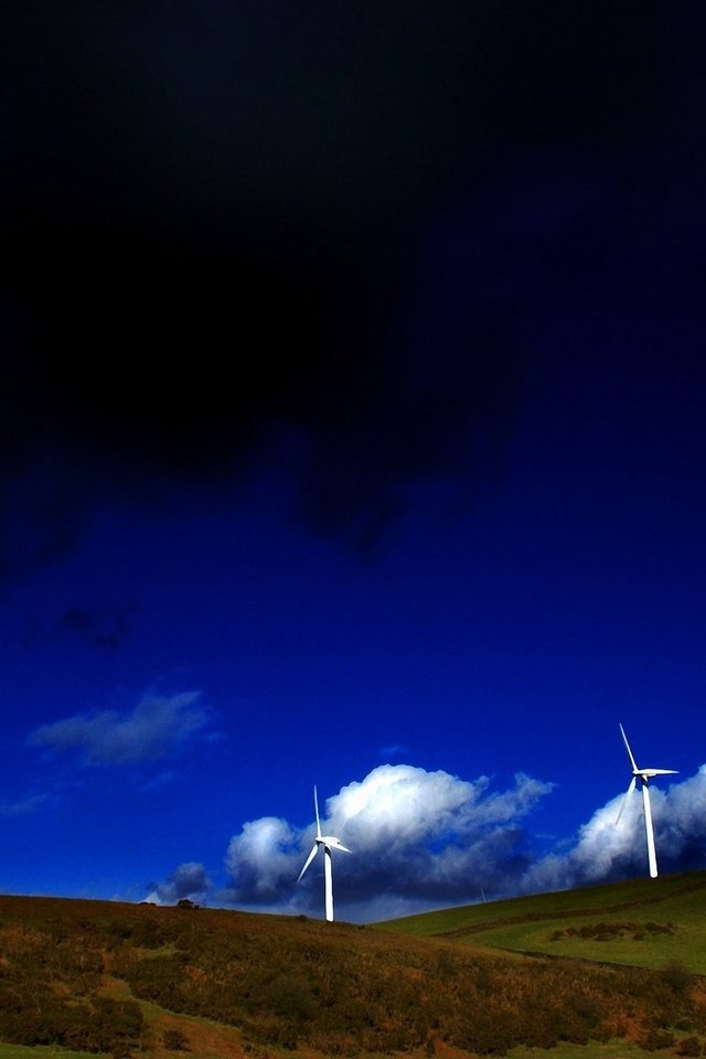 Обои трава, холмы, ветряки, ветротурбины, grass, hills, windmills, wind turbine разрешение 1920x1200 Загрузить