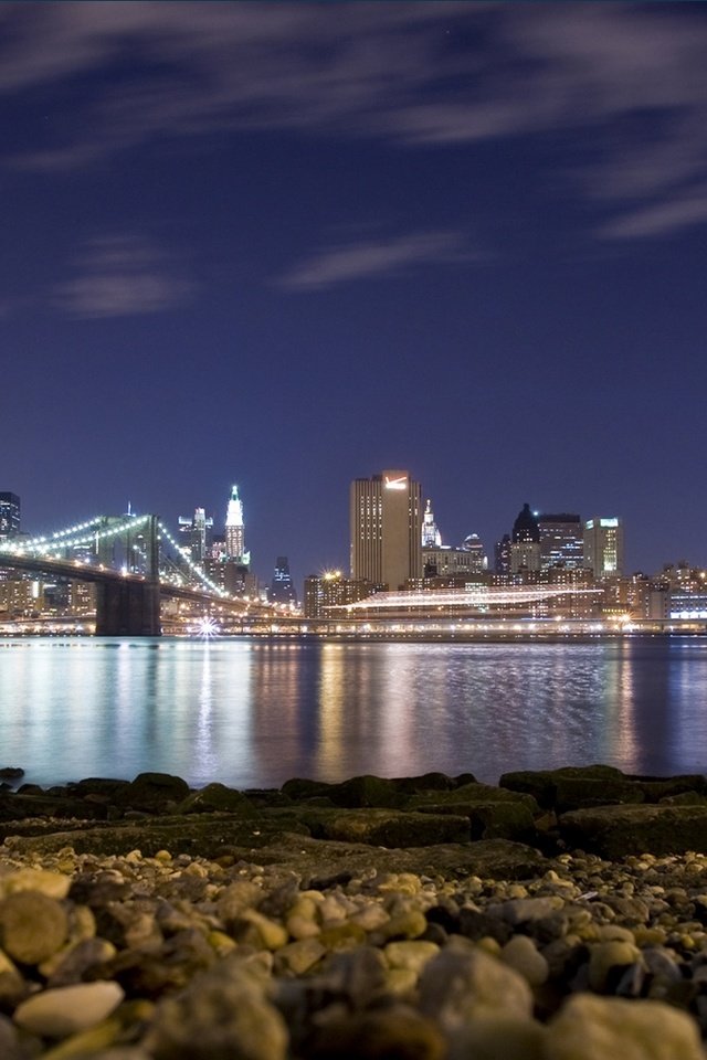 Обои ночь, пляж, мост, сша, нью-йорк, бруклинский мост, night, beach, bridge, usa, new york, brooklyn bridge разрешение 1920x1080 Загрузить