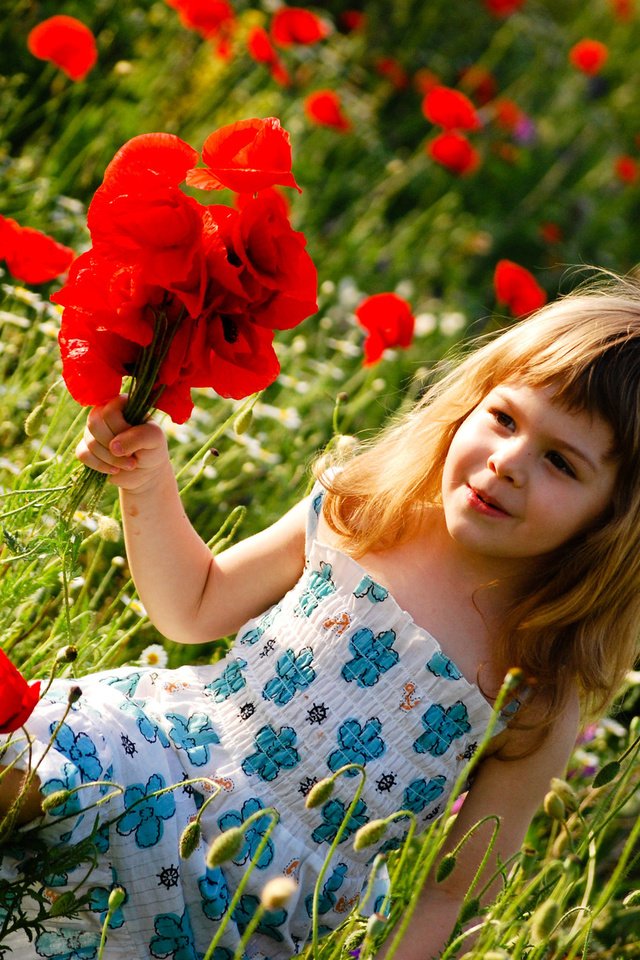 Обои цветы, поле, лето, дети, девочка, ребенок, счастье, детство, flowers, field, summer, children, girl, child, happiness, childhood разрешение 1920x1285 Загрузить