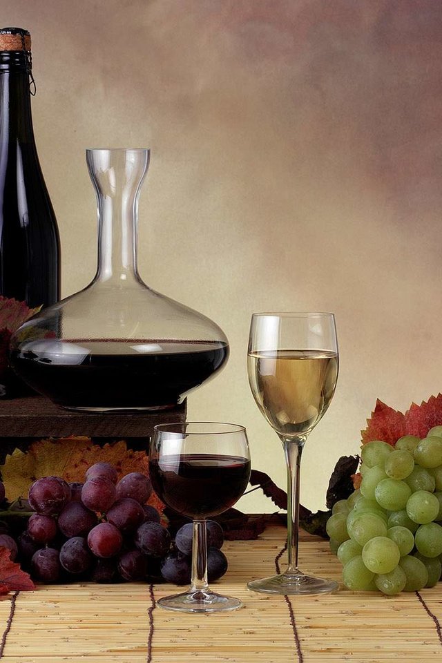 Обои виноград, вино, бокалы, бутылки, натюрморт, grapes, wine, glasses, bottle, still life разрешение 1920x1200 Загрузить
