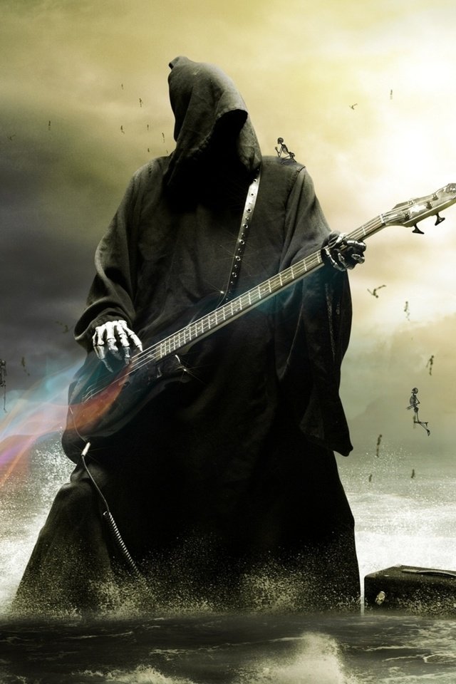 Обои смерть играет на электрогитаре., death plays the guitar. разрешение 2560x1600 Загрузить