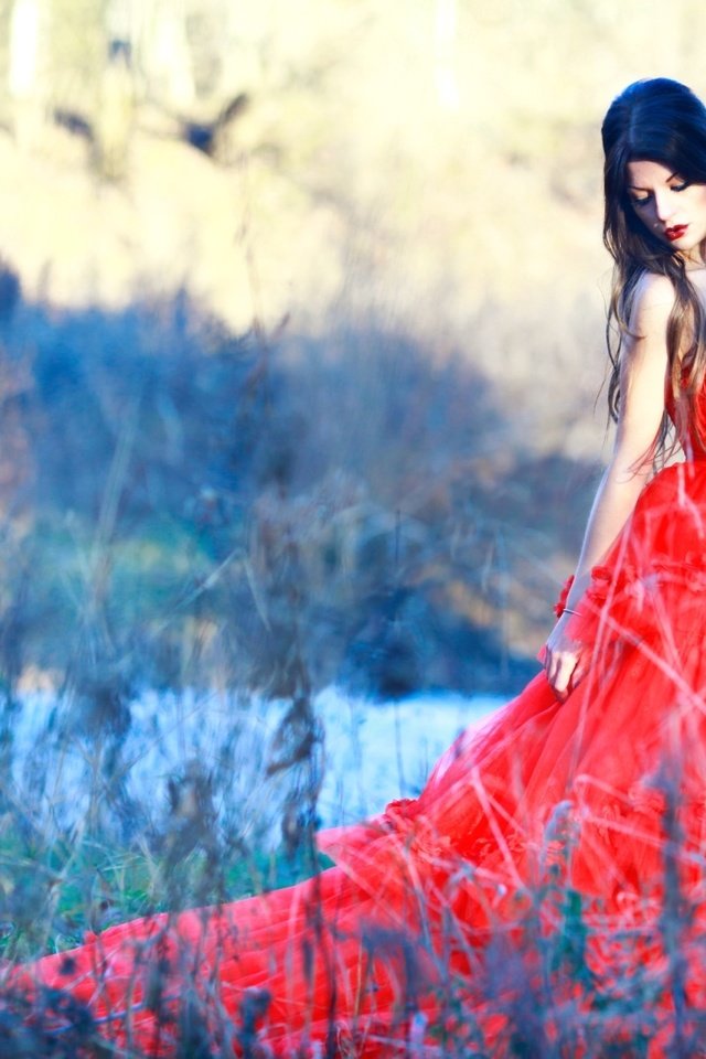 Обои природа, платье, брюнетка, красное, nature, dress, brunette, red разрешение 1920x1280 Загрузить