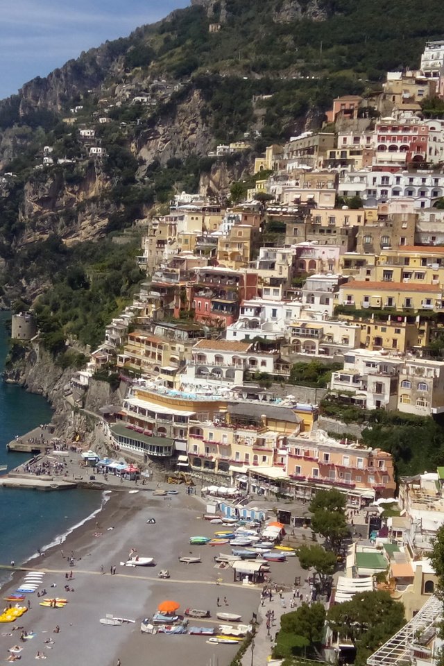 Обои горы, море, дома, италия, позитано, mountains, sea, home, italy, positano разрешение 2560x1376 Загрузить