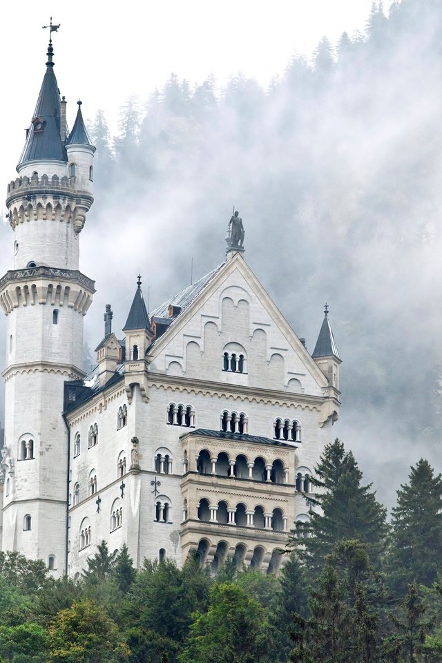 Обои туман, замок, башня, германия, нойшванштайн, бавария, замок нойшванштайн, fog, castle, tower, germany, neuschwanstein, bayern, neuschwanstein castle разрешение 3840x2160 Загрузить