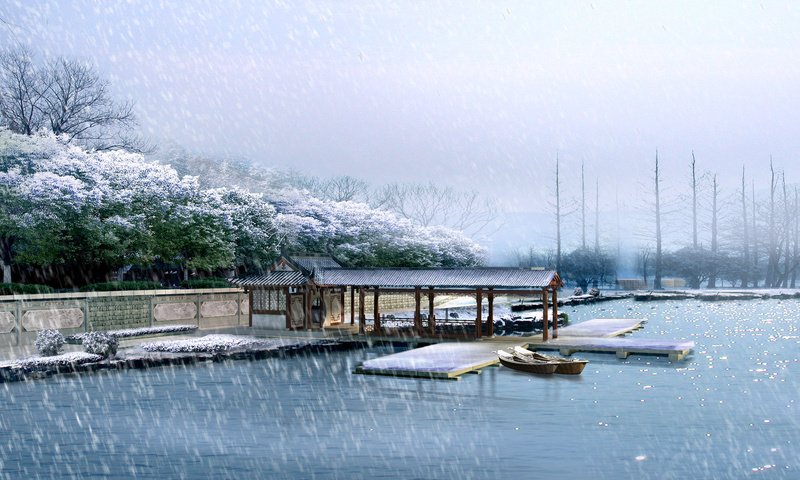 Обои река, снег, причал, river, snow, pier разрешение 1920x1200 Загрузить