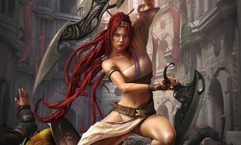 Обои девушка, воин, город, небесный меч, girl, warrior, the city, heavenly sword разрешение 1920x1200 Загрузить