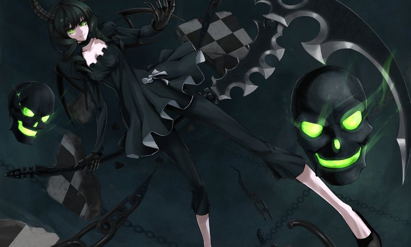 Обои black rock shooter, черепа, takanashi yomi, шахматная, skull, chess разрешение 3508x2480 Загрузить