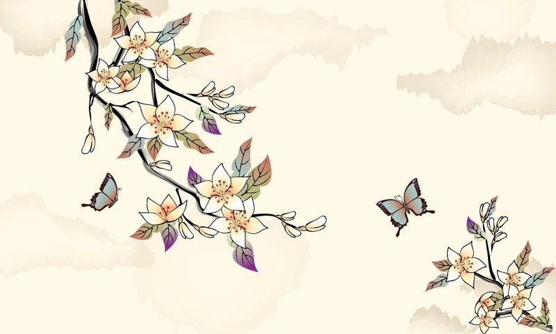 Обои рисунок, деревья, бабочка, figure, trees, butterfly разрешение 1920x1200 Загрузить