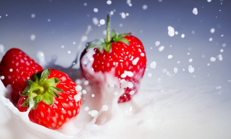Обои макро, клубника, брызги, ягоды, сливки, macro, strawberry, squirt, berries, cream разрешение 1920x1080 Загрузить