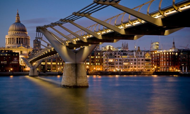 Обои мост, лондон, темза, здания, мост миллениум, пешеходный мост, bridge, london, thames, building, millenium bridge разрешение 1920x1080 Загрузить