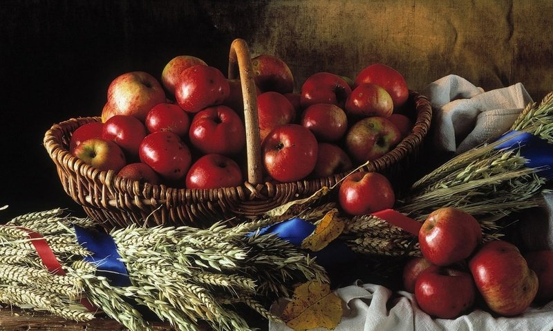 Обои яблоки, красные, корзина, натюрморт, плетёная, apples, red, basket, still life, braided разрешение 1920x1080 Загрузить