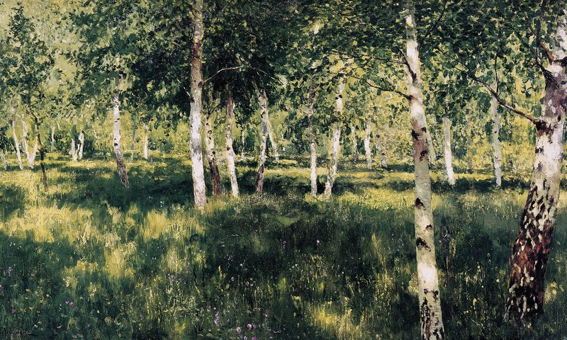 Обои картина, левитан, березовая роща, picture, levitan, birch grove разрешение 2239x1300 Загрузить