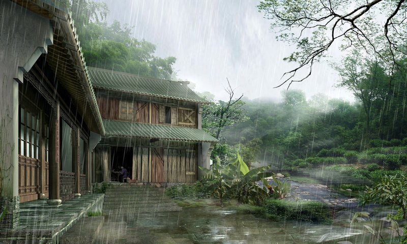 Обои япония, дом, дождь, japan, house, rain разрешение 1920x1200 Загрузить