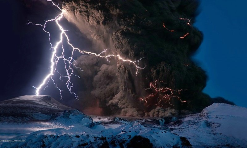 Обои молния, вулкан, гроза, пепел, стихия, lightning, the volcano, the storm, ash, element разрешение 1920x1080 Загрузить