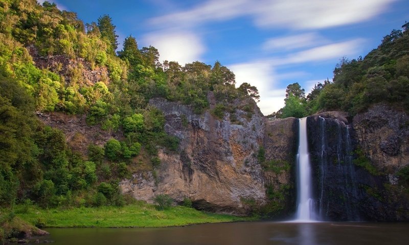 Обои деревья, скалы, природа, водопад, trees, rocks, nature, waterfall разрешение 1920x1080 Загрузить