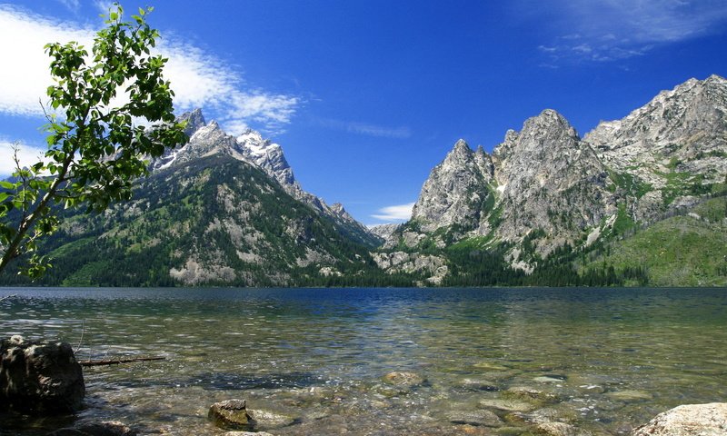 Обои небо, облака, озеро, скалы, камни, сша, вайоминг, гранд-титон, the sky, clouds, lake, rocks, stones, usa, wyoming, grand teton разрешение 2148x1400 Загрузить