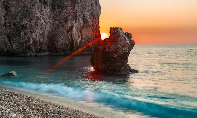 Обои скалы, солнце, море, rocks, the sun, sea разрешение 3840x2400 Загрузить