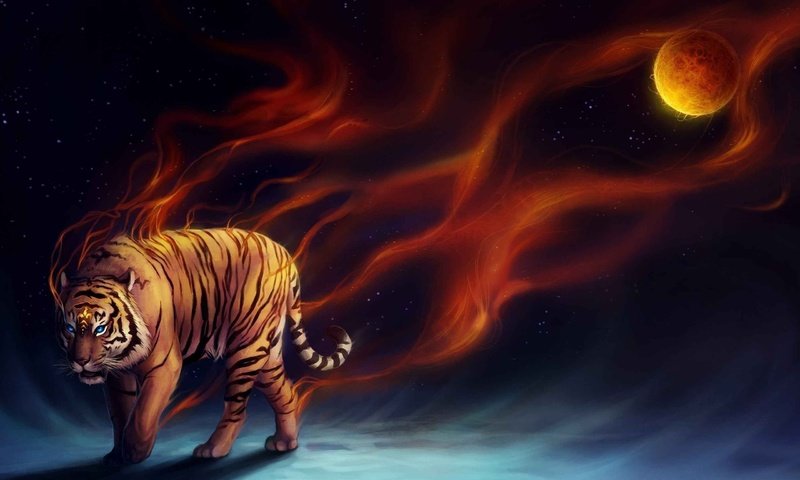 Обои тигр, арт, фэнтези, tiger, art, fantasy разрешение 2560x1600 Загрузить