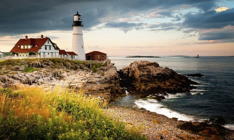 Обои маяк в портленде, lighthouse in portland разрешение 2560x1440 Загрузить