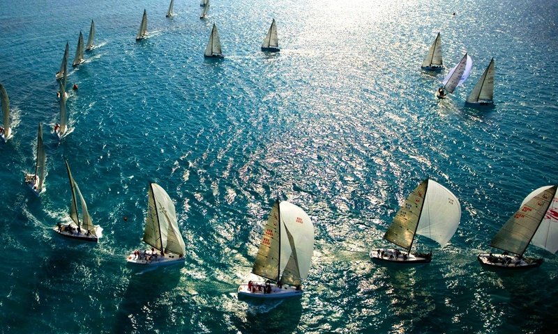 Обои яхты, океан, паруса, регата, yachts, the ocean, sails, regatta разрешение 1920x1080 Загрузить