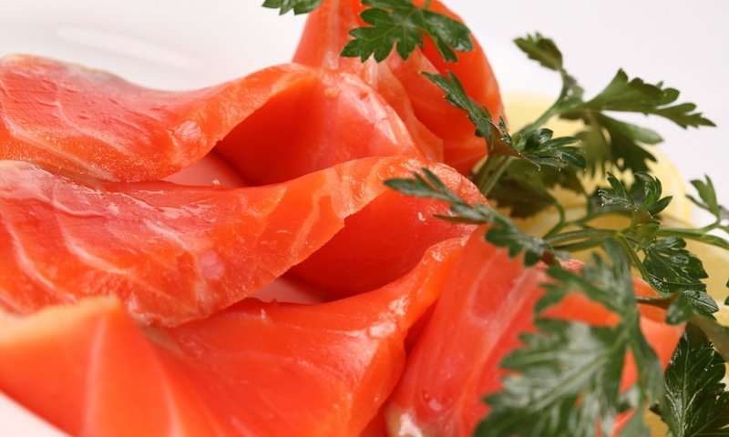 Обои красная, рыба, морепродукты, сельдерей, сёмга, лосось, red, fish, seafood, celery, salmon разрешение 1920x1280 Загрузить