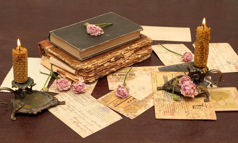 Обои цветы, свечи, винтаж, ретро, розы, бумага, книги, письма, flowers, candles, vintage, retro, roses, paper, books, letters разрешение 4752x2808 Загрузить