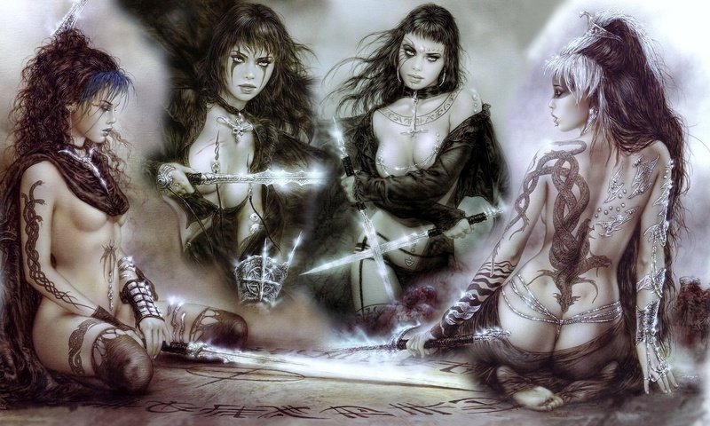 Обои девушки, тату, мечи, луис ройо, girls, tattoo, swords, luis royo разрешение 1920x1200 Загрузить