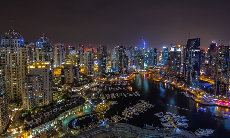 Обои панорама, ночной город, дубаи, дубай, оаэ, panorama, night city, dubai, uae разрешение 2880x1702 Загрузить