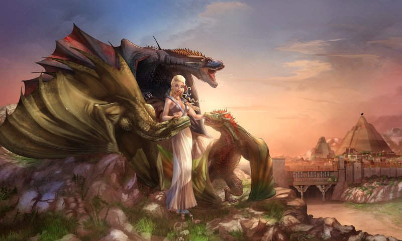 Обои девушка, монстры, фэнтези, драконы, игра престолов, girl, monsters, fantasy, dragons, game of thrones разрешение 2133x1200 Загрузить