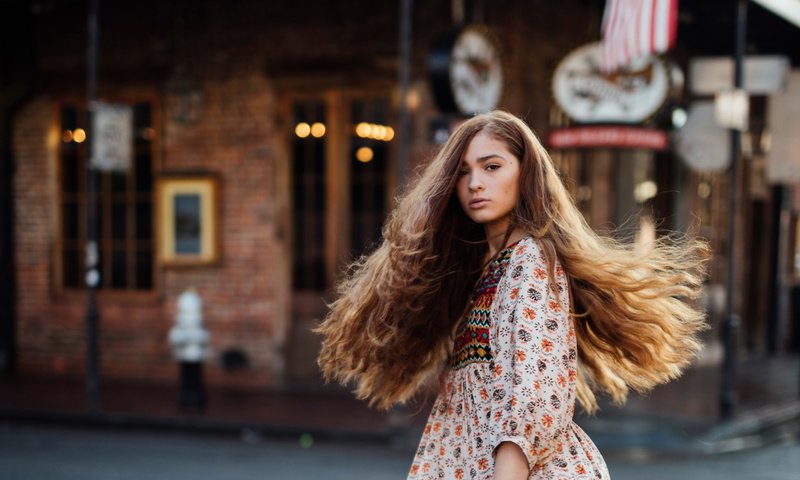 Обои девушка, платье, город, улица, волосы, jesse herzog, bourbon street, girl, dress, the city, street, hair разрешение 5789x5789 Загрузить