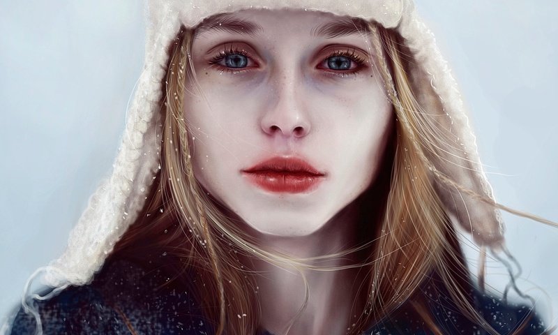 Обои глаза, арт, девушка, портрет, взгляд, лицо, шапка, elena sai, eyes, art, girl, portrait, look, face, hat разрешение 1920x1613 Загрузить