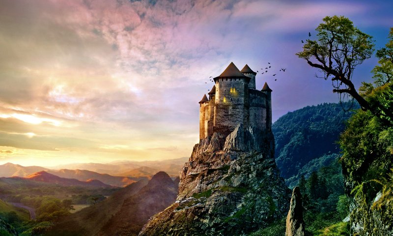 Обои горы, башня, валлпапер, mountains, tower, wallpaper разрешение 3840x2160 Загрузить
