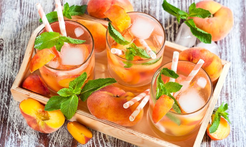 Обои мята, напиток, лёд, персики, стаканы, лимонад, mint, drink, ice, peaches, glasses, lemonade разрешение 3000x2000 Загрузить