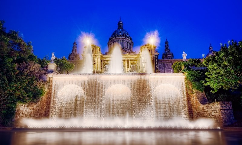 Обои фонтан, подсветка, дворец, испания, барселона, fountain, backlight, palace, spain, barcelona разрешение 2048x1153 Загрузить