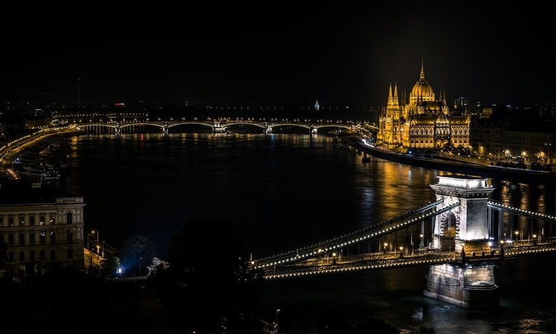 Обои венгрия, будапешт, цепной мост, река дунай, hungary, budapest, chain bridge, the danube river разрешение 2048x1152 Загрузить