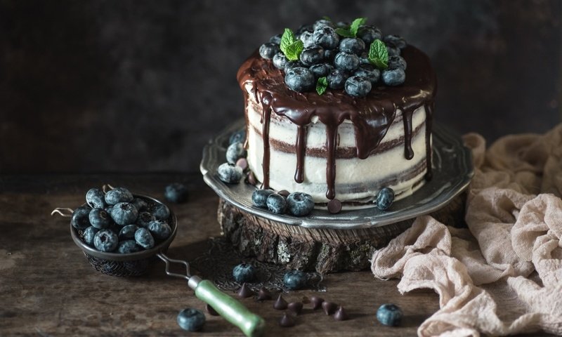 Обои ягоды, черника, шоколад, сладкое, торт, десерт, berries, blueberries, chocolate, sweet, cake, dessert разрешение 1920x1200 Загрузить