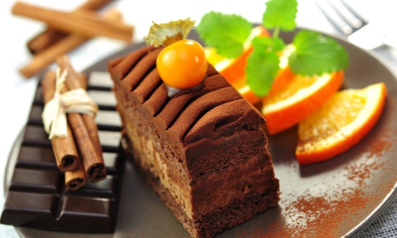 Обои мята, корица, апельсин, шоколад, физалис, пирожное, mint, cinnamon, orange, chocolate, physalis, cake разрешение 2891x1920 Загрузить