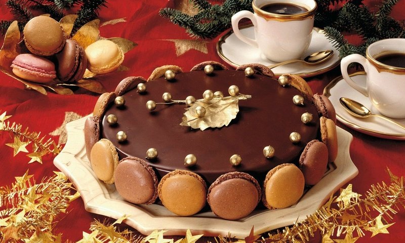 Обои кофе, шоколад, печенье, торт, макаруны, coffee, chocolate, cookies, cake, macaroon разрешение 1920x1080 Загрузить