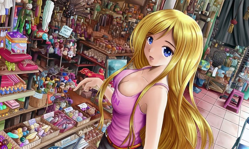 Обои девушка, аниме, голубоглазая, светловолосая, girl, anime, blue-eyed, blonde разрешение 1920x1080 Загрузить
